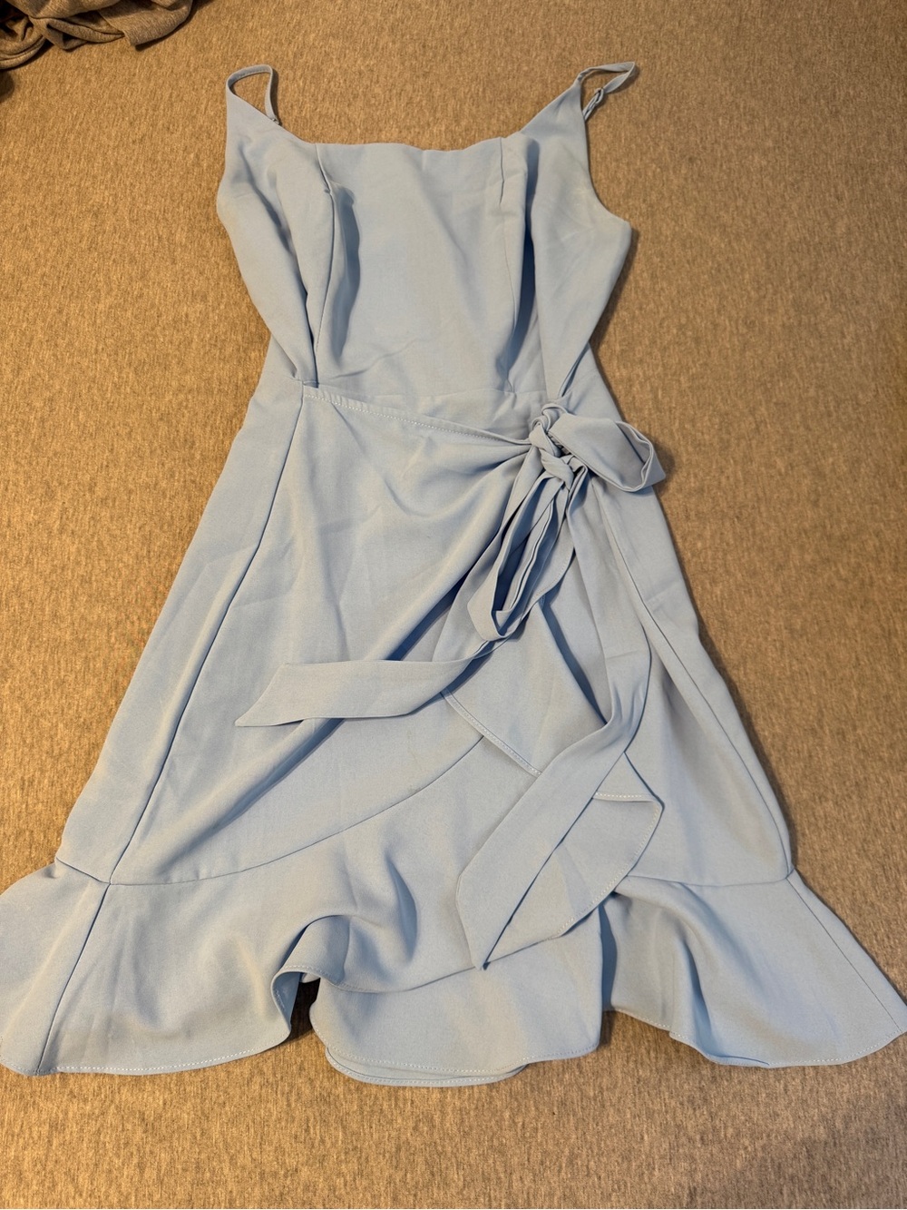 Light Blue Tie-Waist Ruffle Slip Dress